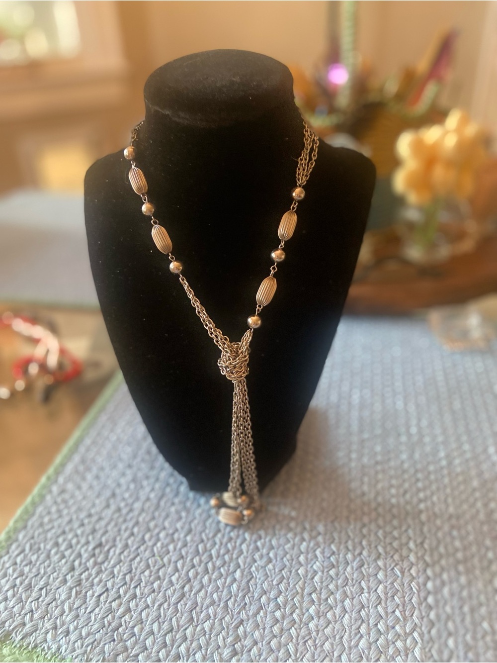 Gold-Tone Beaded Tassel Necklace - Elegant Women Jewelry
